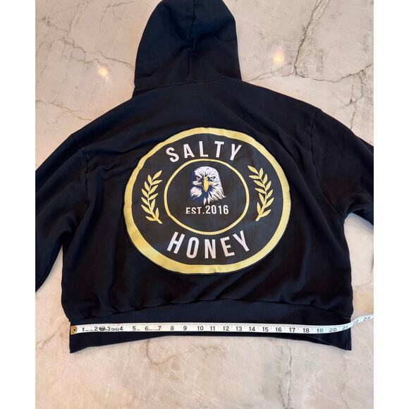 Salty Honey Cozy Black Pullover Streetwear Hoodie with Embroidered Patch Size XL - Picture 3 of 6
